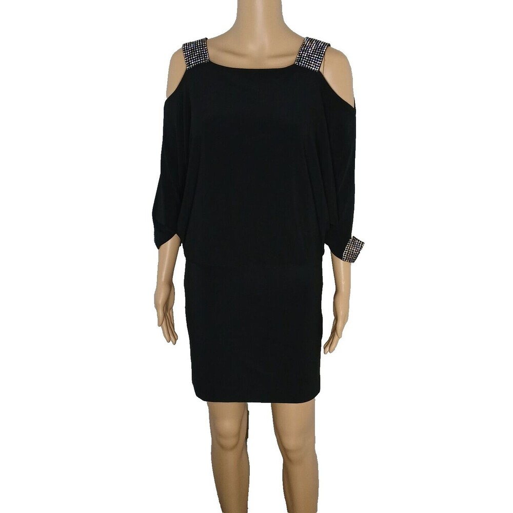 DJ-JAZ Cold Shoulder Party Mini Dress Cocktail Rhinestones Clubbing Dance Size 4 - Picture 2 of 8